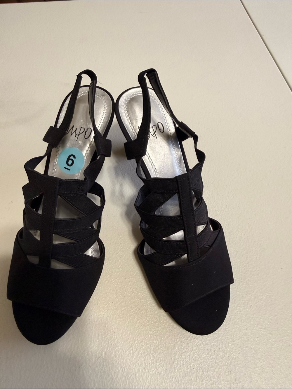 Impo Black Strappy Open-Toe Slingback Heels